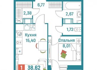 Продаю 1-комнатную квартиру, 38.6 м2, Ленинградская область