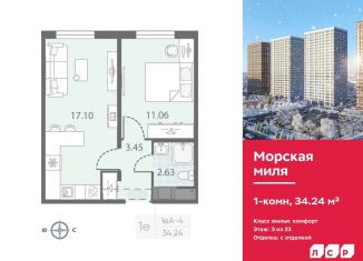 Продается 1-комнатная квартира, 34.2 м2, Санкт-Петербург, метро Автово