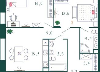 Продажа 2-комнатной квартиры, 69.8 м2, Москва, 1-я очередь, к4, ЖК Шагал