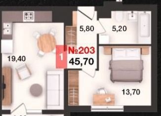 Продается 1-комнатная квартира, 45.7 м2, Калининград