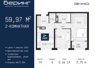 Продажа двухкомнатной квартиры, 60 м2, Тюмень, Ленинский округ