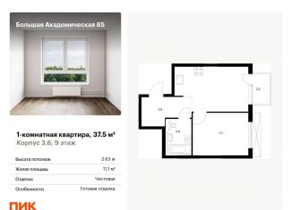 Продам однокомнатную квартиру, 37.5 м2, Москва, станция Лихоборы
