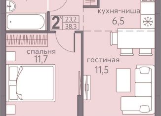 2-комнатная квартира на продажу, 38.3 м2, Пермь