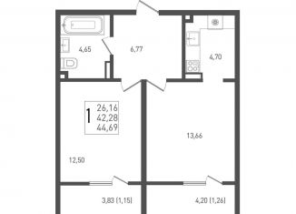 Продается 1-комнатная квартира, 44.7 м2, Краснодар