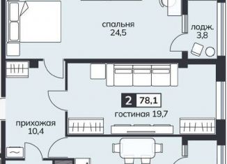 Продается 2-комнатная квартира, 78.1 м2, Ставрополь, микрорайон № 22