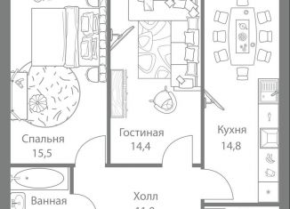 Двухкомнатная квартира на продажу, 62.3 м2, Москва, ЖК Стеллар Сити
