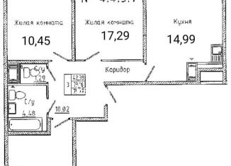 Продается 3-комнатная квартира, 75 м2, поселок Бугры, Воронцовский бульвар, 5к4, ЖК Мурино 2019