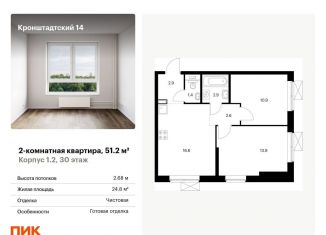 Продажа 2-комнатной квартиры, 51.2 м2, Москва, метро Речной вокзал