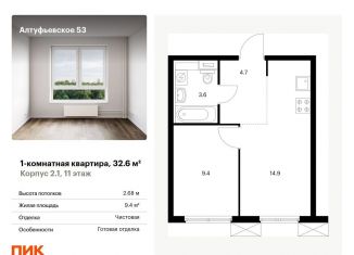 Продажа однокомнатной квартиры, 32.6 м2, Москва, метро Бибирево