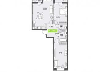 Продам 2-комнатную квартиру, 77.5 м2, Санкт-Петербург, метро Купчино