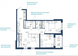 2-комнатная квартира на продажу, 70.9 м2, Липецкая область, микрорайон Елецкий, 2-12