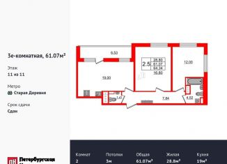 Продается двухкомнатная квартира, 61.1 м2, Санкт-Петербург, муниципальный округ Озеро Долгое, Торфяная дорога, 17к2
