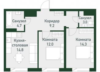 Продаю двухкомнатную квартиру, 59.4 м2, посёлок Западный