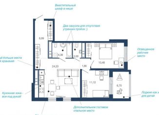Продажа 2-комнатной квартиры, 72.6 м2, Липецкая область, микрорайон Елецкий, 2-12