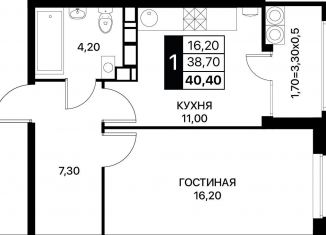 Однокомнатная квартира на продажу, 40.4 м2, Ростовская область