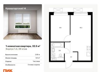 Продам однокомнатную квартиру, 32.5 м2, Москва, ЖК Кронштадтский 14
