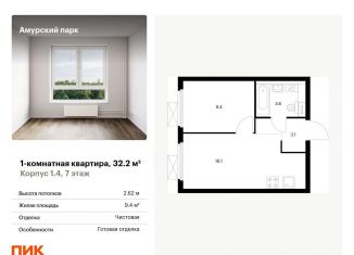 Продам 1-комнатную квартиру, 32.2 м2, Москва, станция Локомотив