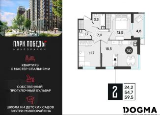 2-комнатная квартира на продажу, 59.5 м2, Краснодар, Прикубанский округ, Главная городская площадь