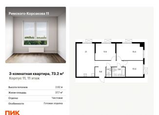 3-комнатная квартира на продажу, 73.2 м2, Москва, ЖК Римского-Корсакова 11