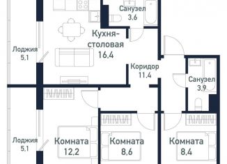 Продаю 3-комнатную квартиру, 64.5 м2, Челябинская область