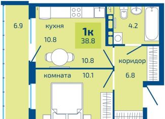 Продается 1-комнатная квартира, 38.8 м2, Пермь, Мотовилихинский район