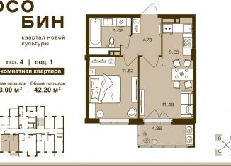 Продаю двухкомнатную квартиру, 42.2 м2, Брянск, Советский район