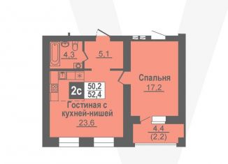 Продам двухкомнатную квартиру, 52.4 м2, Новосибирская область