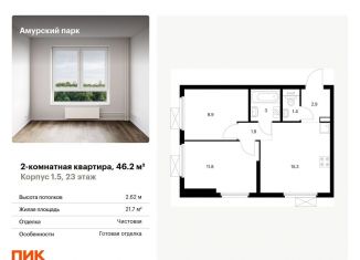Продам 2-комнатную квартиру, 46.2 м2, Москва, ЖК Амурский Парк