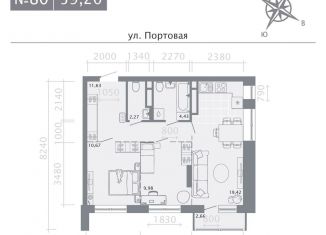 Продаю двухкомнатную квартиру, 59.2 м2, Казань, Портовая улица, 37Б