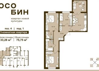 Продажа трехкомнатной квартиры, 75.8 м2, Брянск