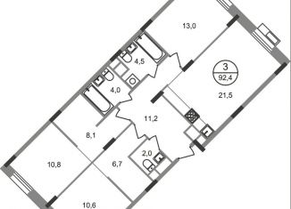 Продажа трехкомнатной квартиры, 92.4 м2, Московская область