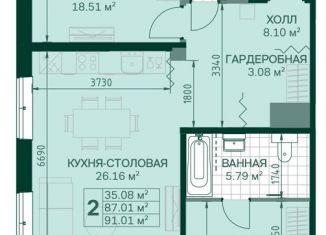 2-комнатная квартира на продажу, 87.1 м2, Санкт-Петербург, Магнитогорская улица, 5к3, Красногвардейский район