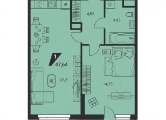 Продам 1-ком. квартиру, 47.6 м2, Екатеринбург, улица Громова, 26, ЖК Миллениум