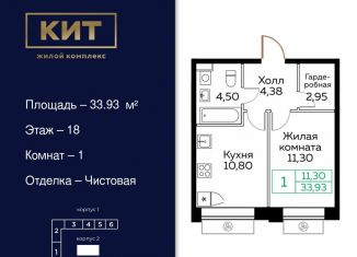 Однокомнатная квартира на продажу, 33.9 м2, Мытищи, Новомытищинский проспект, 4А, ЖК Кит