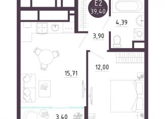 1-комнатная квартира на продажу, 39.4 м2, Тульская область