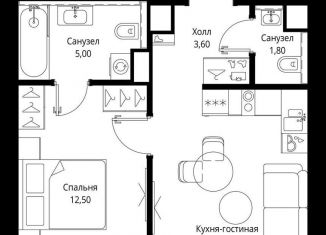 1-комнатная квартира на продажу, 37.5 м2, Москва, станция Тушинская