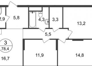 Продажа трехкомнатной квартиры, 78.4 м2, Московский, 11-я фаза, к3