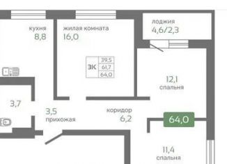 Продам 3-комнатную квартиру, 64 м2, Красноярск, Октябрьский район, Норильская улица, с2