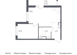 Продается однокомнатная квартира, 40.7 м2, деревня Новосаратовка