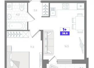 Продам 1-комнатную квартиру, 38.8 м2, Тюмень, Калининский округ