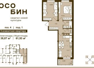 3-ком. квартира на продажу, 61.9 м2, Брянск, Советский район