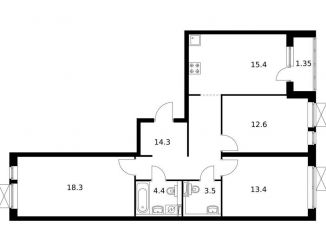 Продам трехкомнатную квартиру, 83.3 м2, Тюмень, Полевая улица, 117к4, ЖК Озёрный Парк