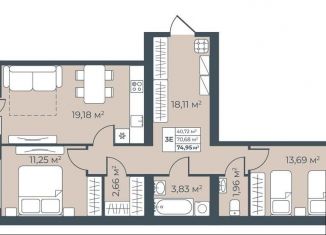 2-комнатная квартира на продажу, 75 м2, Павловск, улица Свободы, 25