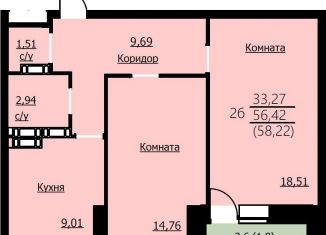 Продажа 2-ком. квартиры, 58.2 м2, Ярославль, ЖК Алые Паруса