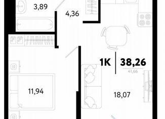 Продается 1-комнатная квартира, 38.3 м2, Тюмень, Калининский округ