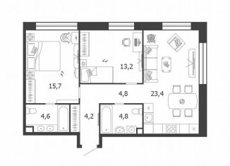 Продажа 2-комнатной квартиры, 70.7 м2, Москва, 3-я очередь, к6, станция ЗИЛ