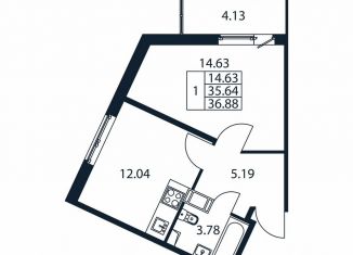 Продажа 1-комнатной квартиры, 39.8 м2, Мурино