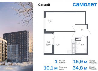 Продаю 1-комнатную квартиру, 34.8 м2, Санкт-Петербург, жилой комплекс Сандэй, 7.2