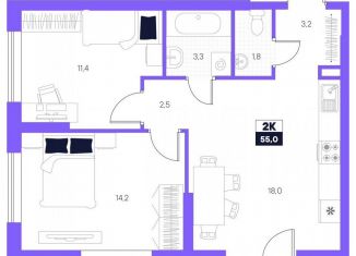 Продаю 2-комнатную квартиру, 55 м2, Тюмень