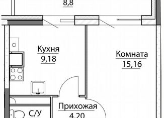 Продаю 1-комнатную квартиру, 40.9 м2, посёлок Красный Бор